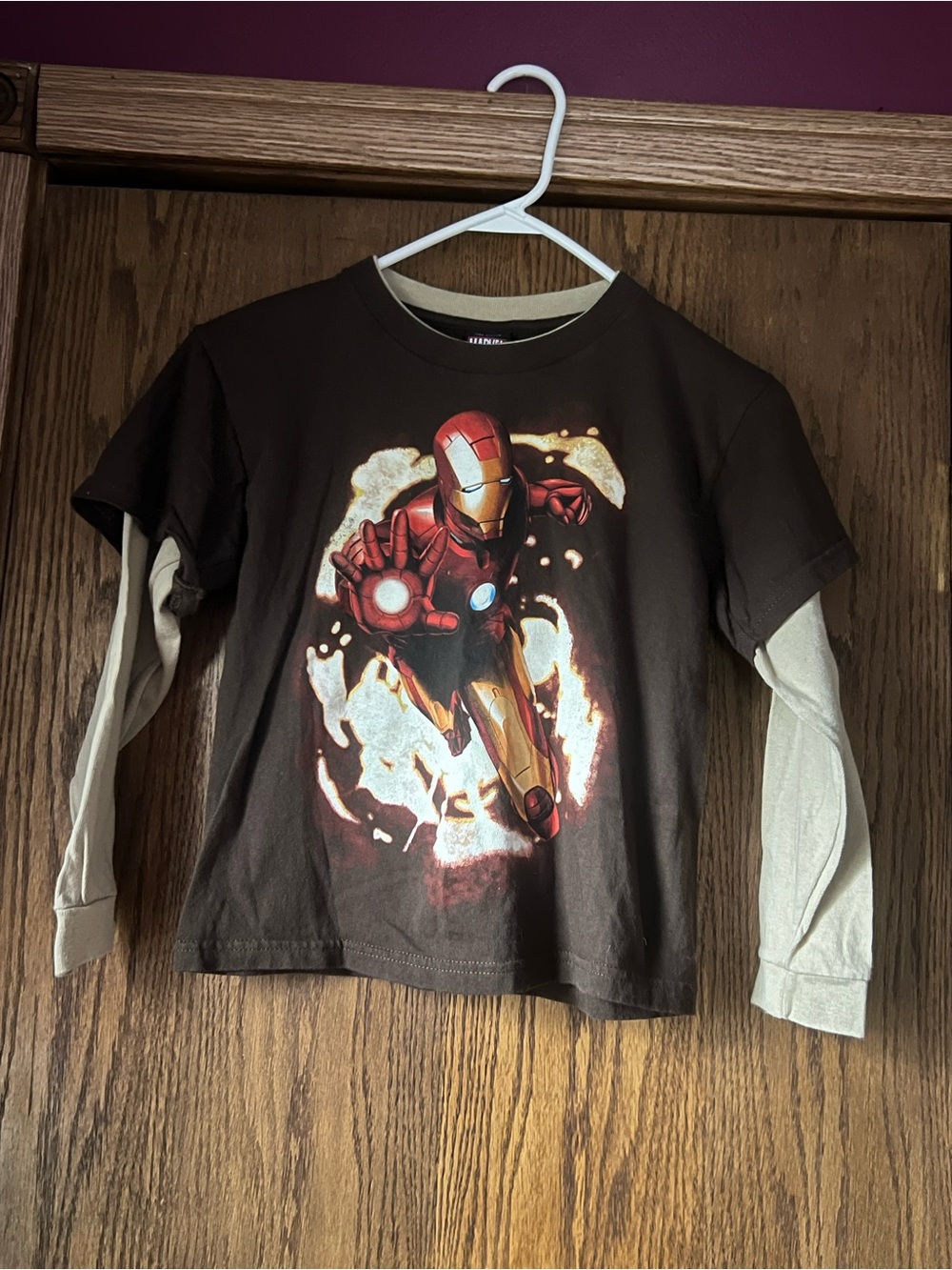 Iron Man Graphic Layered-Look Tee - Brown & Tan Boys 7